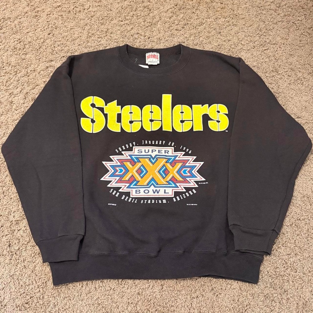 Vintage 1996 Nutmeg Mills Pittsburgh Steelers‎ Super Bowl XXX Crewneck Large